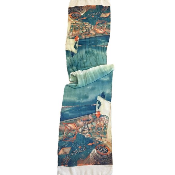 Stunning New Greek Scarf Santorini Scenic Mediterranean Coastal Design 29” - Picture 2 of 7
